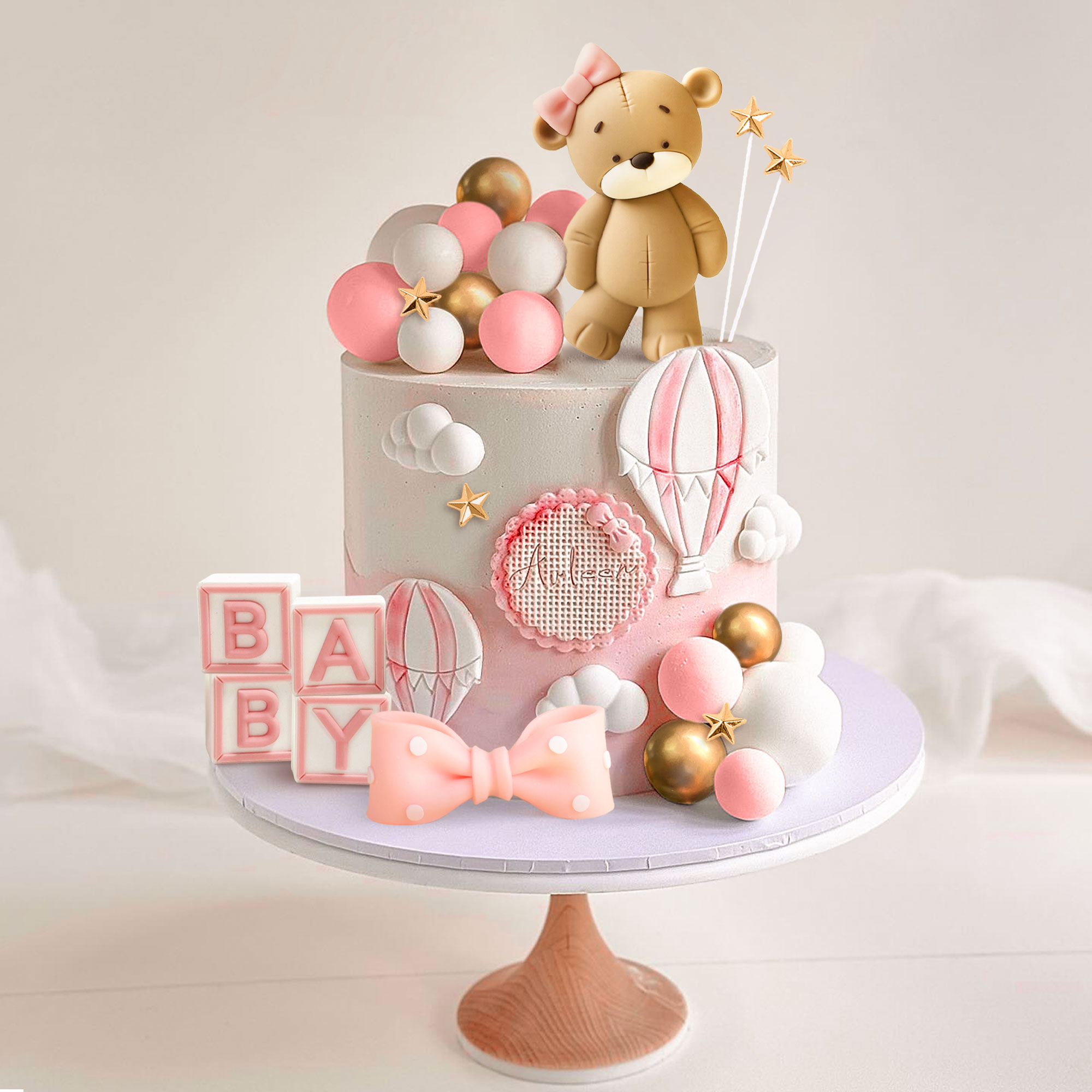 Resin Art Alphabet - LaVenty Rosa Bär Kuchendekoration Baby Bär