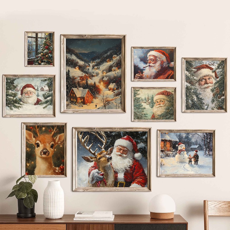 Xmas Resin Art - Vintage Weihnachts-Wandbild Druck Weihnachtsmann mit Baum