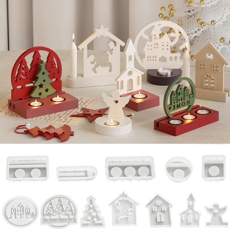 Xmas Resin Art - Halloween- und Weihnachts-Kerzenhalter-Formen DIY Beton-Zement-Kerzenständer-Gussform Weihnachtsdekoration