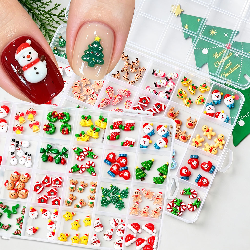 Xmas Resin Art - 1 Box Gemischte 3D Weihnachts-Nagelcharms Mini
