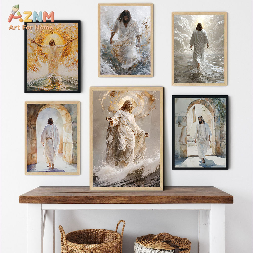 Resin Art On Canvas - AZNM Jesus Christus Leinwanddruck „Gehend auf