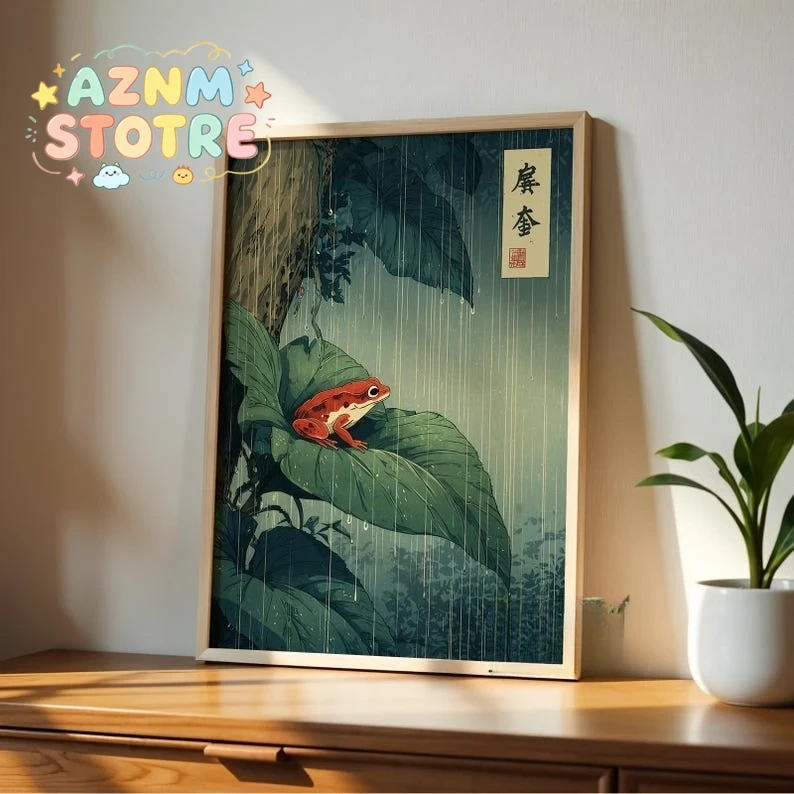 Resin Art On Canvas - 1 Stück japanisches Frosch-Leinwandbild, ungerahmter Vintage-Regenwald-Wanddruck,