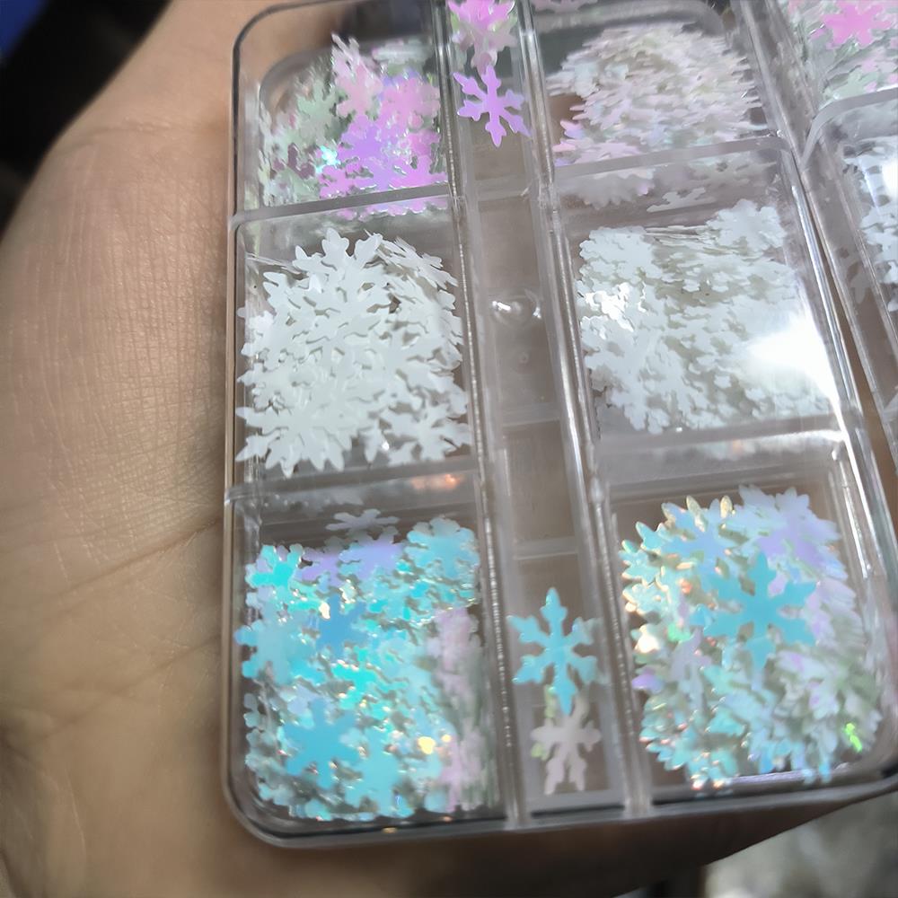 Xmas Resin Art - 6/12Grids 3D Aurora Weihnachten Schneeflocken Nagel
