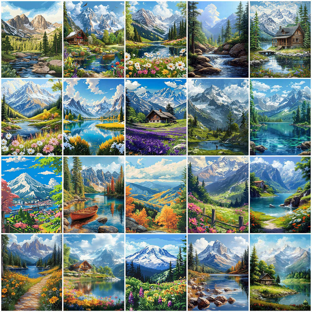 Resin Art On Canvas - Ölgemälde nach Zahlen, Berglandschaft, DIY, digitale