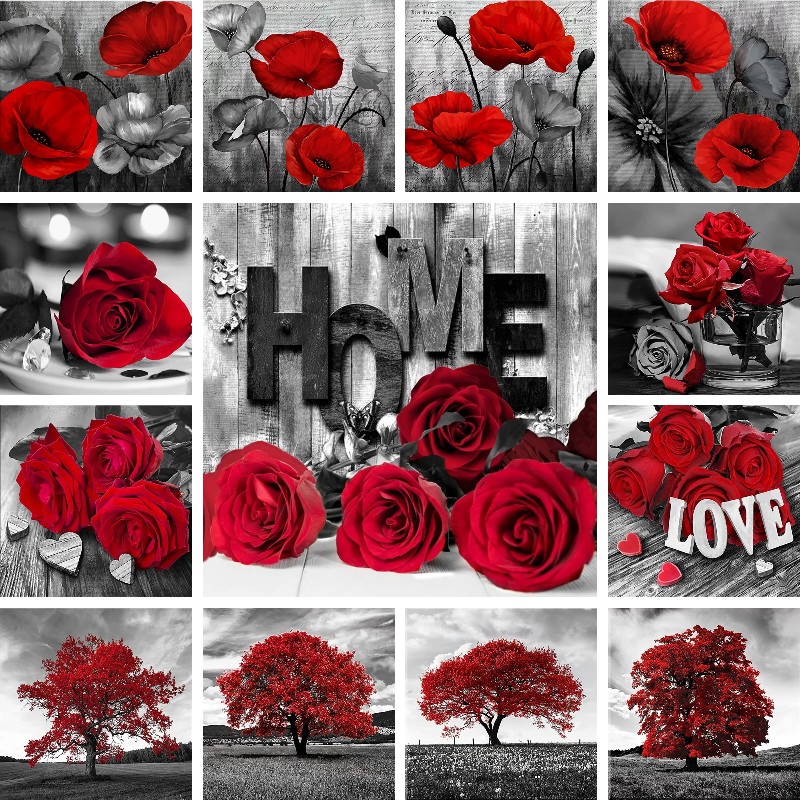 Resin Art With Rose - Mosaik Diamant Rot Schwarz Kunst Landschaft