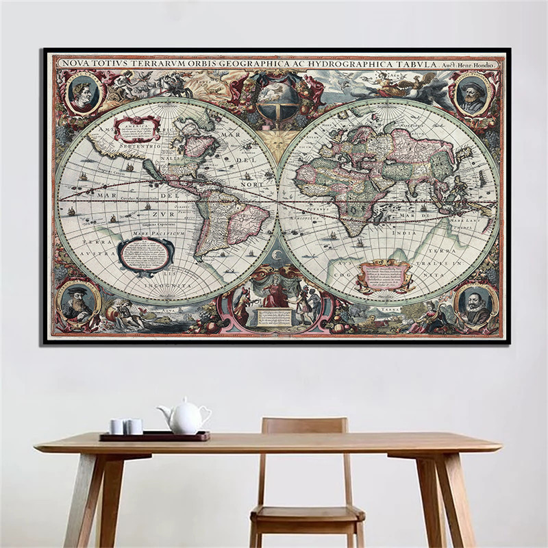 Resin Art On Canvas - Retro Weltkarte Nautische Ozeankarte Leinwandbild Wandkunst