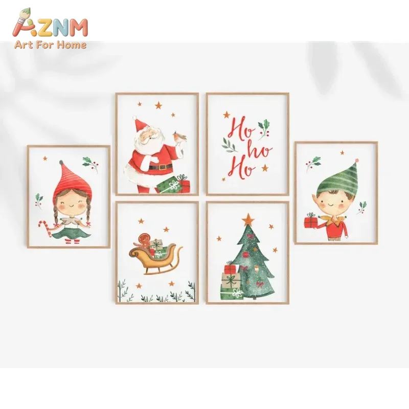 Xmas Resin Art - AZNM Aquarell Niedlicher Weihnachtself Weihnachtsschlitten Weihnachtsbaum